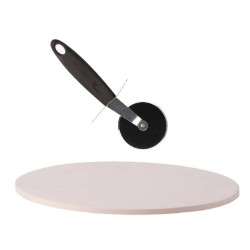 BBQ/oven pizzasteen rond keramiek 30 cm met en pizza snijder 19 cm - Pizzaplaten